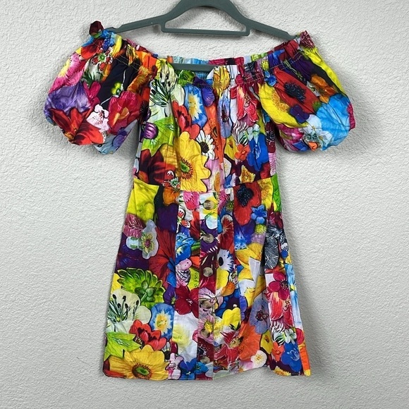 NWT Walter Baker Kylie Puff Sleeve Off the Shoulder Mini Dress Colorful Sz 0 - Picture 4 of 14